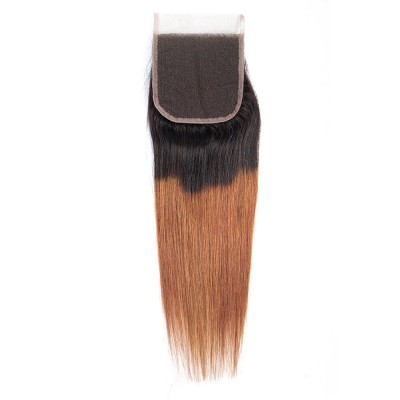 Deniya 1B/30 Ombre Color Straight Wave Human Hair Extension Invisible Hair Closure