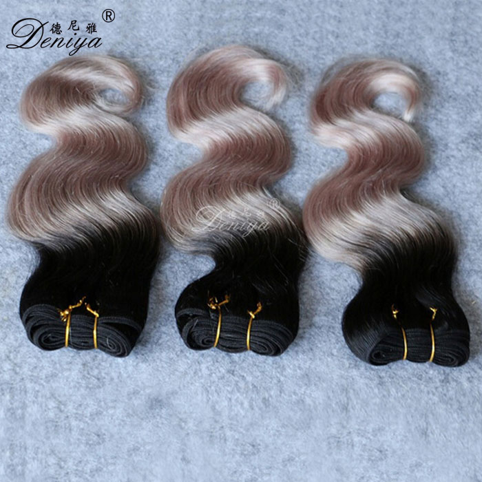 two tone virgin brazilian body wave ombre grey hair weave dark roots wig extension